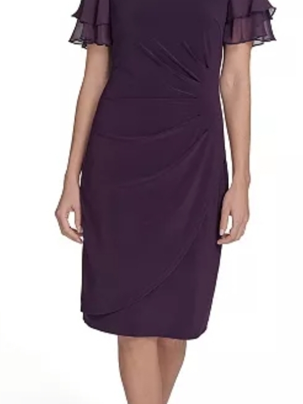 Jessica Howard Petite Flutter-Sleeve Sheath Knee Length Plum Dress Sz 8P